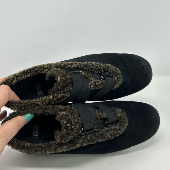 Stuart Weitzman Women's Leanto Black Suede Slip-On Fur Trim Flats Size 9 - Picture 14 of 16